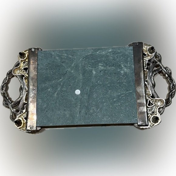 ✨Gorgeous✨Vintage Green Marble Slab✨Charcuterie Board✨Godinger Silver Art Co.✨ - Picture 3 of 12